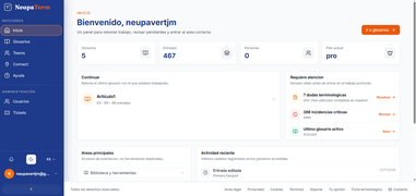 NeupaTerm — panel de inicio