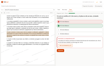 TalCual — test por tema con el pasaje del temario resaltado